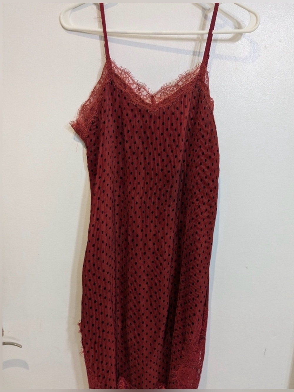 Free People Red Lace Slip Stretch Flowy Dress, 4